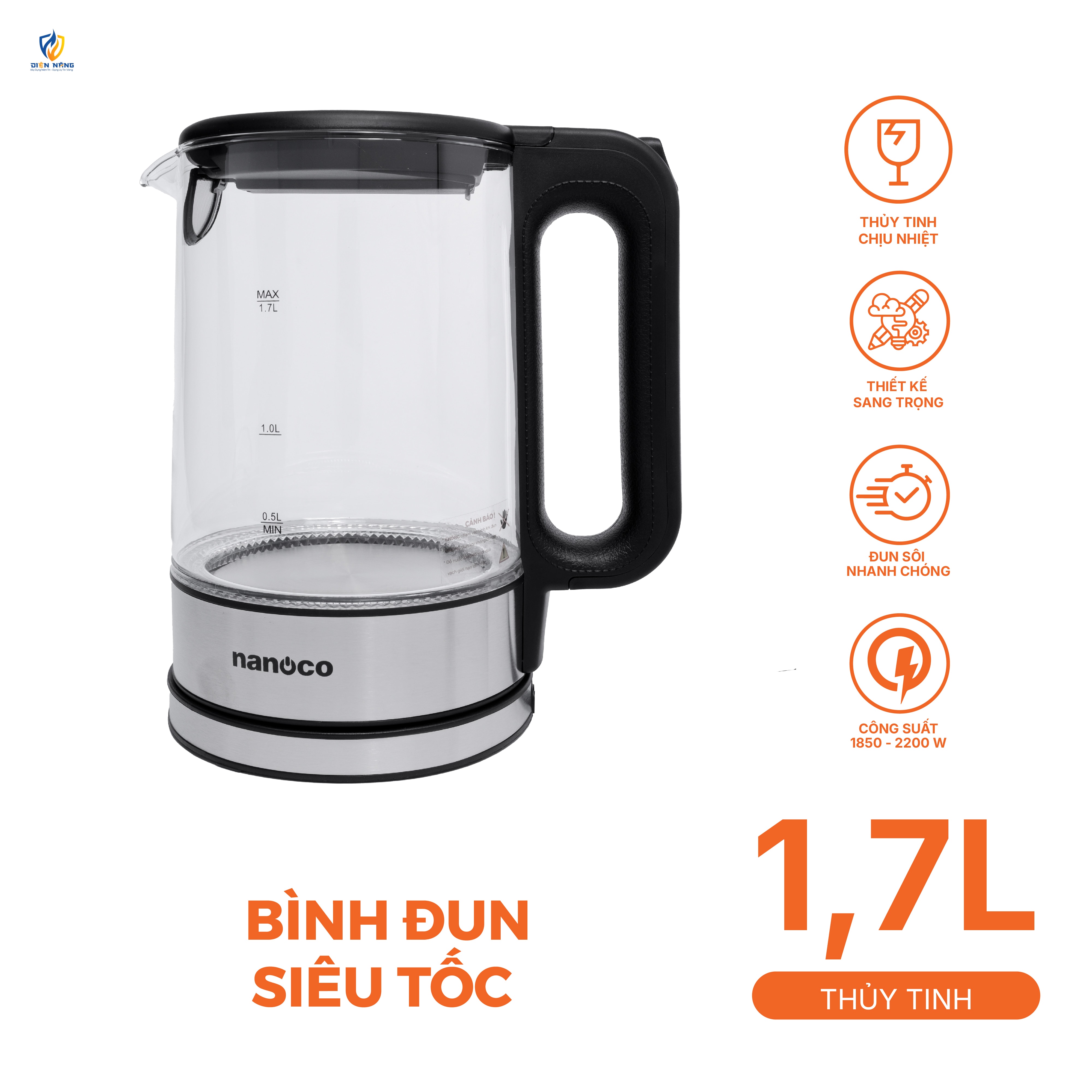 Bình đun siêu tốc thủy tinh,1.7L - anh 6