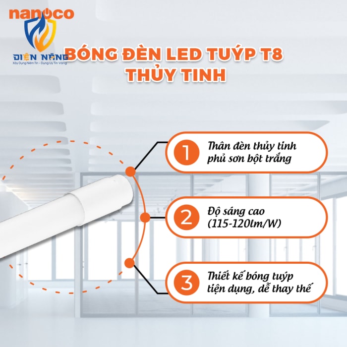 Bóng đèn LED Tuýp T8 thủy tinh Nanoco - anh 2