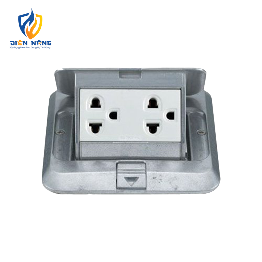 Bộ ổ cắm âm sàn gồm hai ổ cắm 3 chấu có dây nối đất DU5993LT9-1