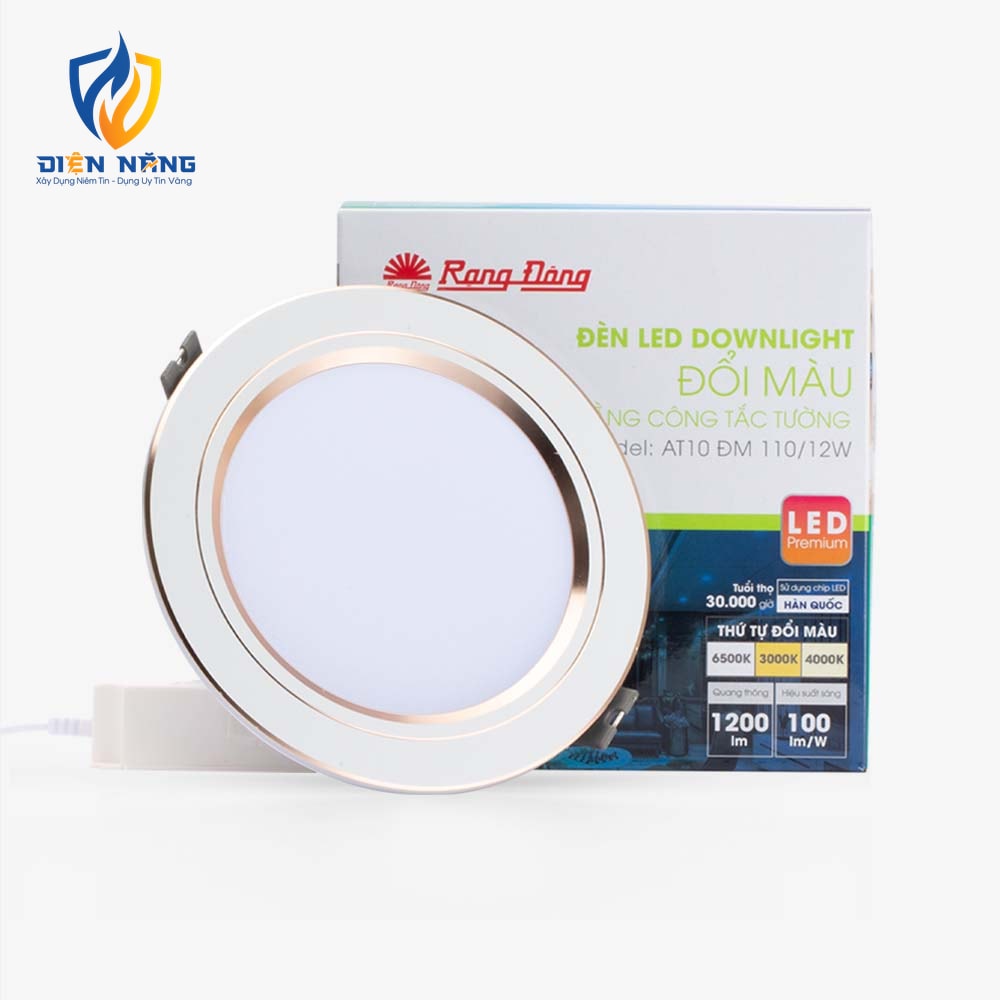 Đèn LED âm trần Downlight đổi màu viền vàng AT10 110/12W - anh 2