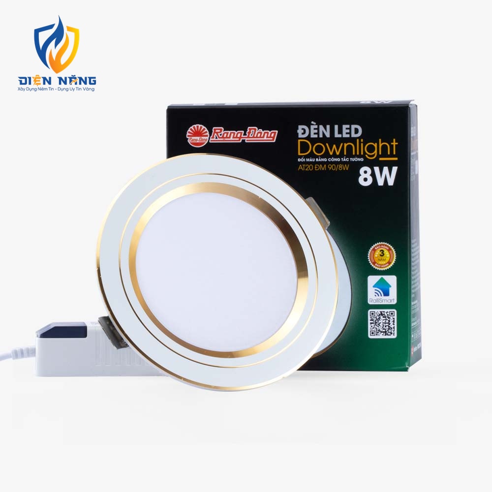 Đèn LED âm trần Downlight đổi màu AT20 viền vàng 90/8W - anh 2