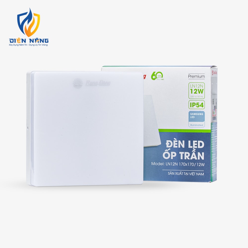 Đèn LED ốp trần vuông LN12N đế nhựa 170x170/12W - anh 2