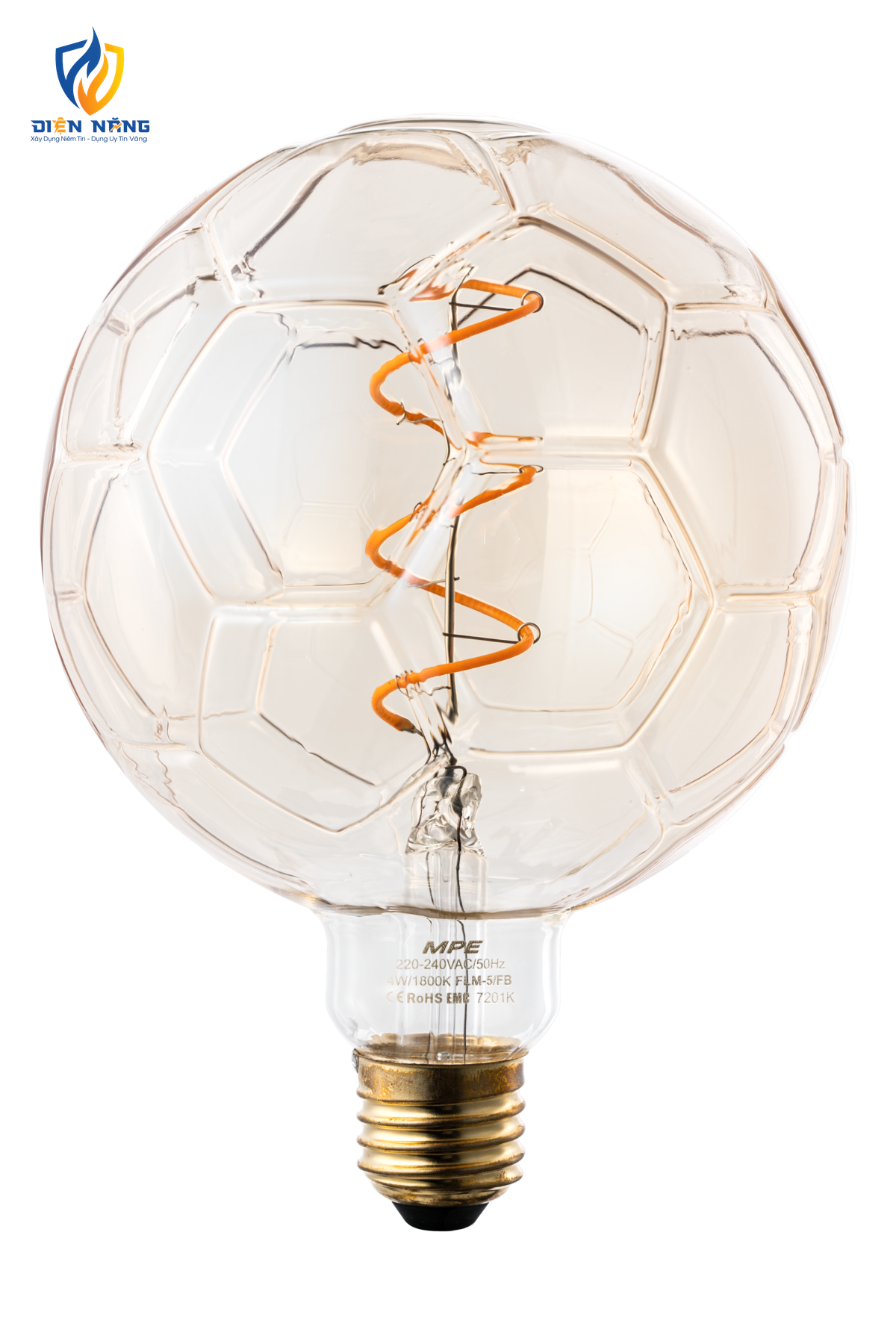 LED Bulb Filament hình trái banh thân đèn màu Amber 4W ánh sáng vàng FLM-5/FB