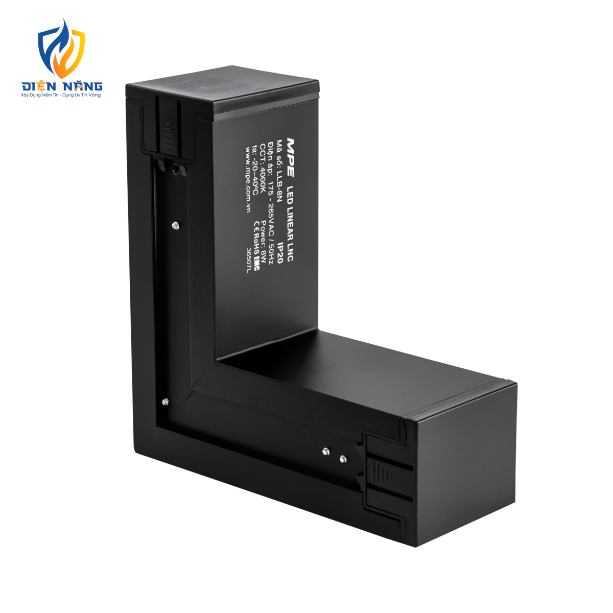 Phụ kiện thanh nối L thân màu đen có đèn 8W ánh sáng trung tính dùng cho Seri LNC mã LLB-8N - anh 2