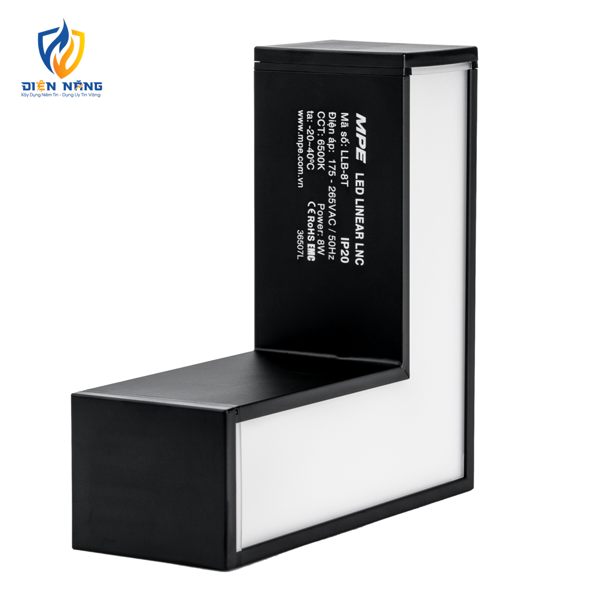 Phụ kiện thanh nối L thân màu đen có đèn 8W ánh sáng trắng dùng cho Seri LNC mã LLB-8T - anh 3