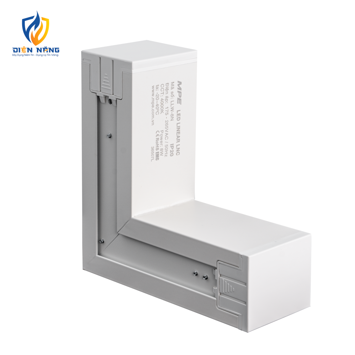 Phụ kiện thanh nối L thân màu trắng có đèn 8W ánh sáng trung tính dùng cho Seri LNC mã LLW-8N - anh 2