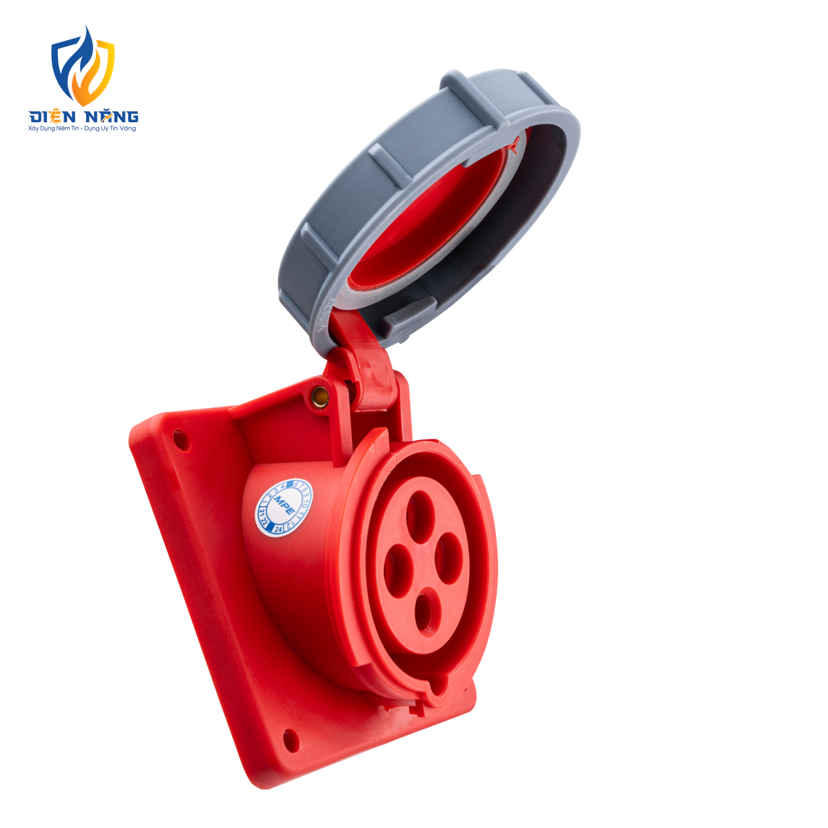 Ổ cắm loại cố định bắt trên bảng điện xéo 4 cực, 16A, IP67 mã MPN-4142