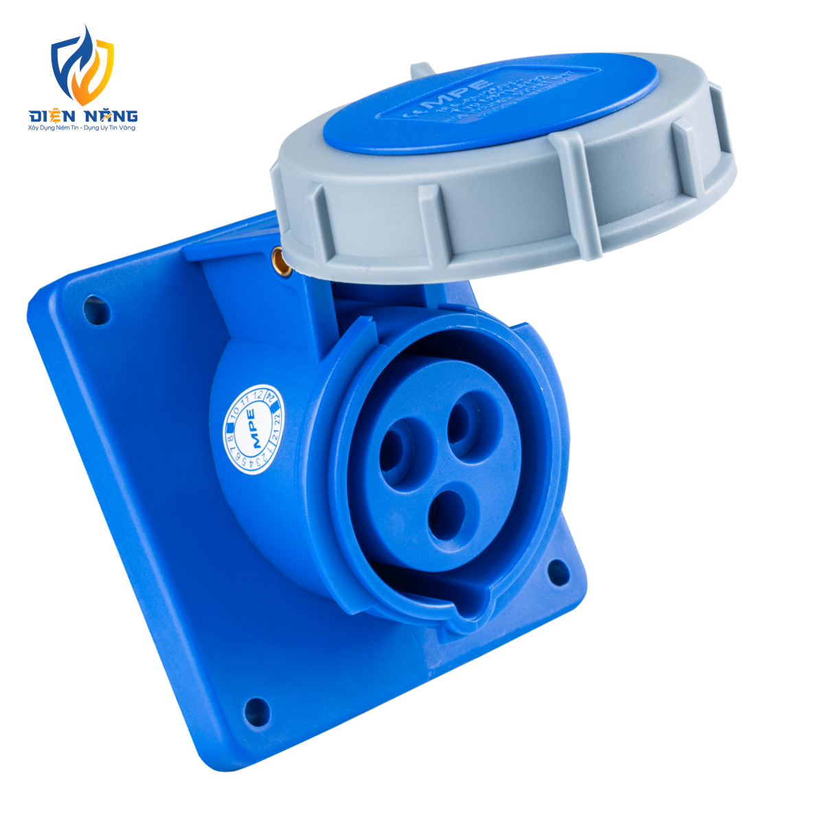 Ổ cắm loại cố định bắt trên bảng điện xéo 3 cực, 16A, IP67 mã MPN-4132
