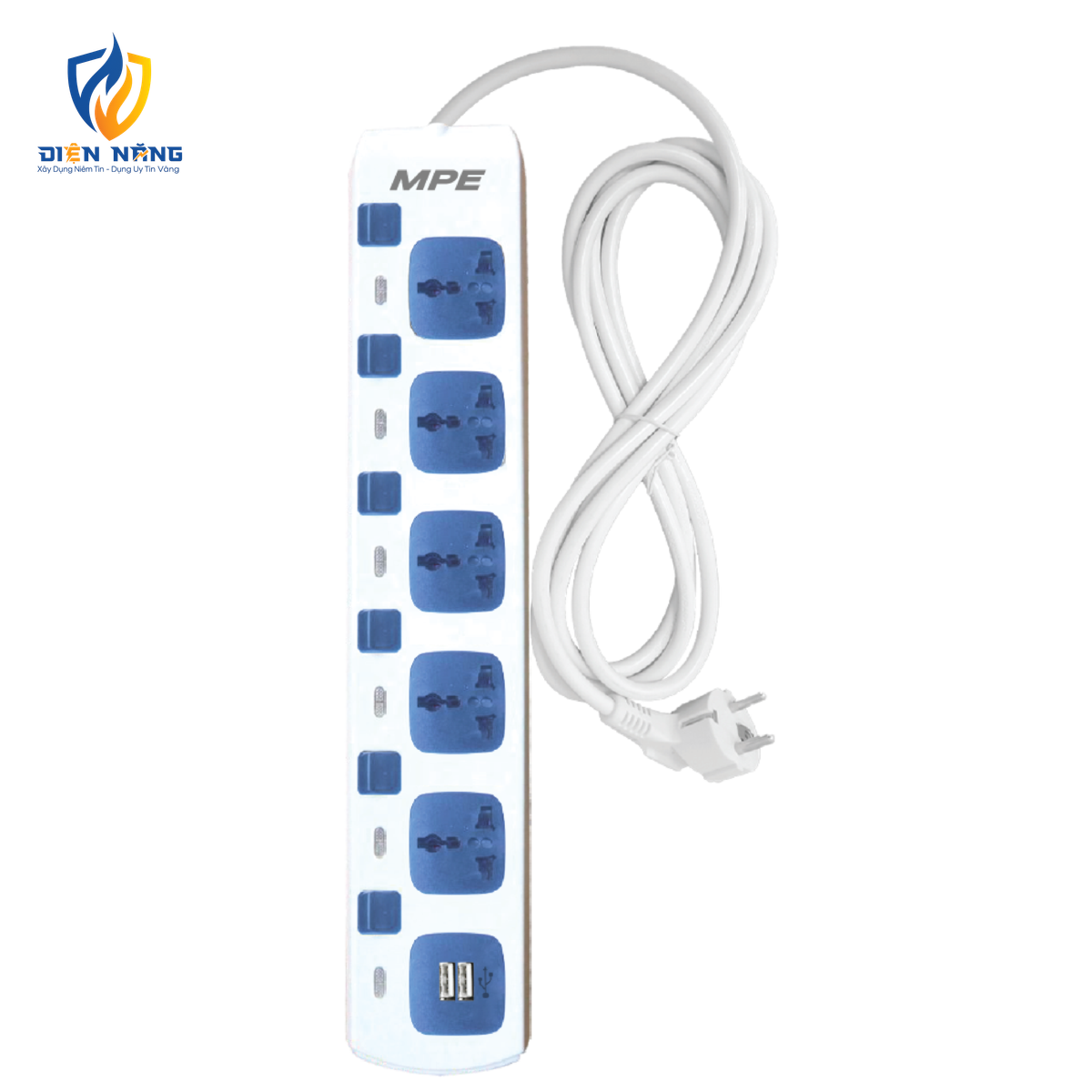 Ổ cắm di động 5 ổ cắm đa năng, Tích hợp 2 cổng sạc USB mã AM5S-2USB