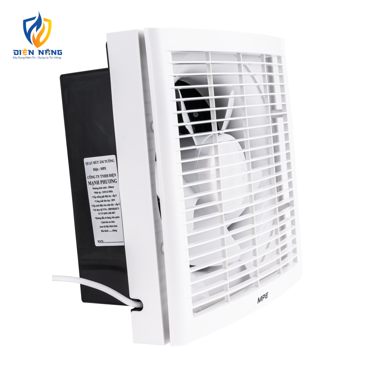 Quạt hút âm tường mô tơ bạc đạn, mặt vuông, đục lỗ tường 240mm mã AF2-200 - anh 2