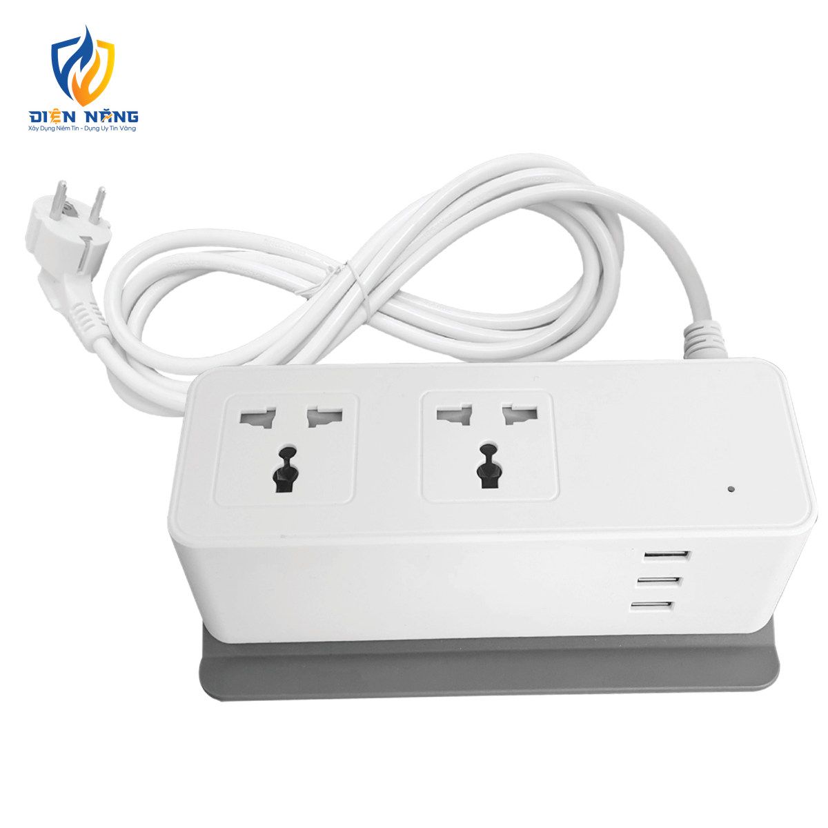 Ổ cắm di động 2 ổ cắm đơn đa năng, Tích hợp 3 cổng sạc USB mã AM2S-3USB