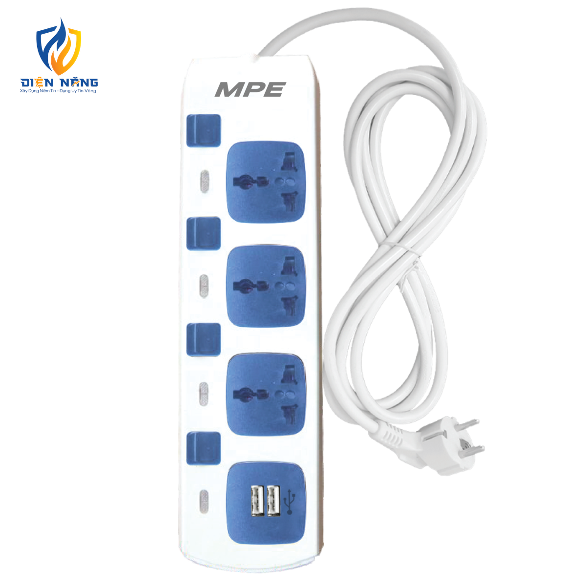 Ổ cắm di động 3 ổ cắm đa năng, Tích hợp 2 cổng sạc USB mã AM3S-2USB