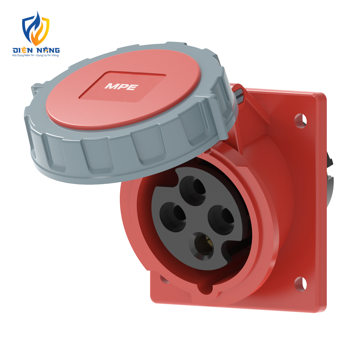 Ổ cắm loại cố định bắt trên bảng điện xéo 4 cực, 16A, IP67 mã MPN2-4142