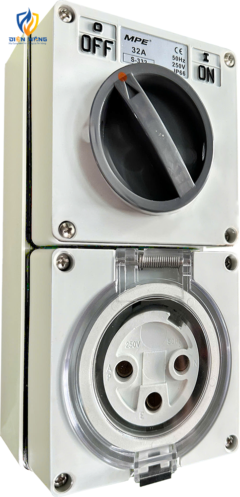 Ổ cắm kết hợp công tắc 3 cực IP66, 32A, 250V mã S-332