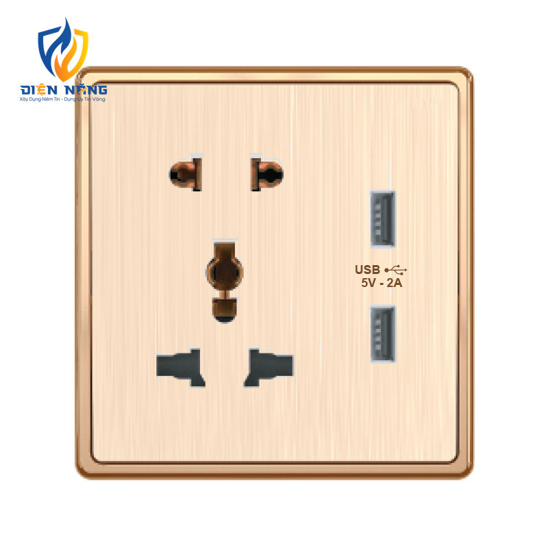 Mặt ổ cắm đa năng + ổ cắm đơn 2 chấu + 2 USB KT86x89mm mã S7MS/USB