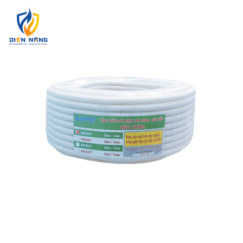 Ống luồn đàn hồi màu trắng phi 16mm cuộn 50m mã A9016 CT