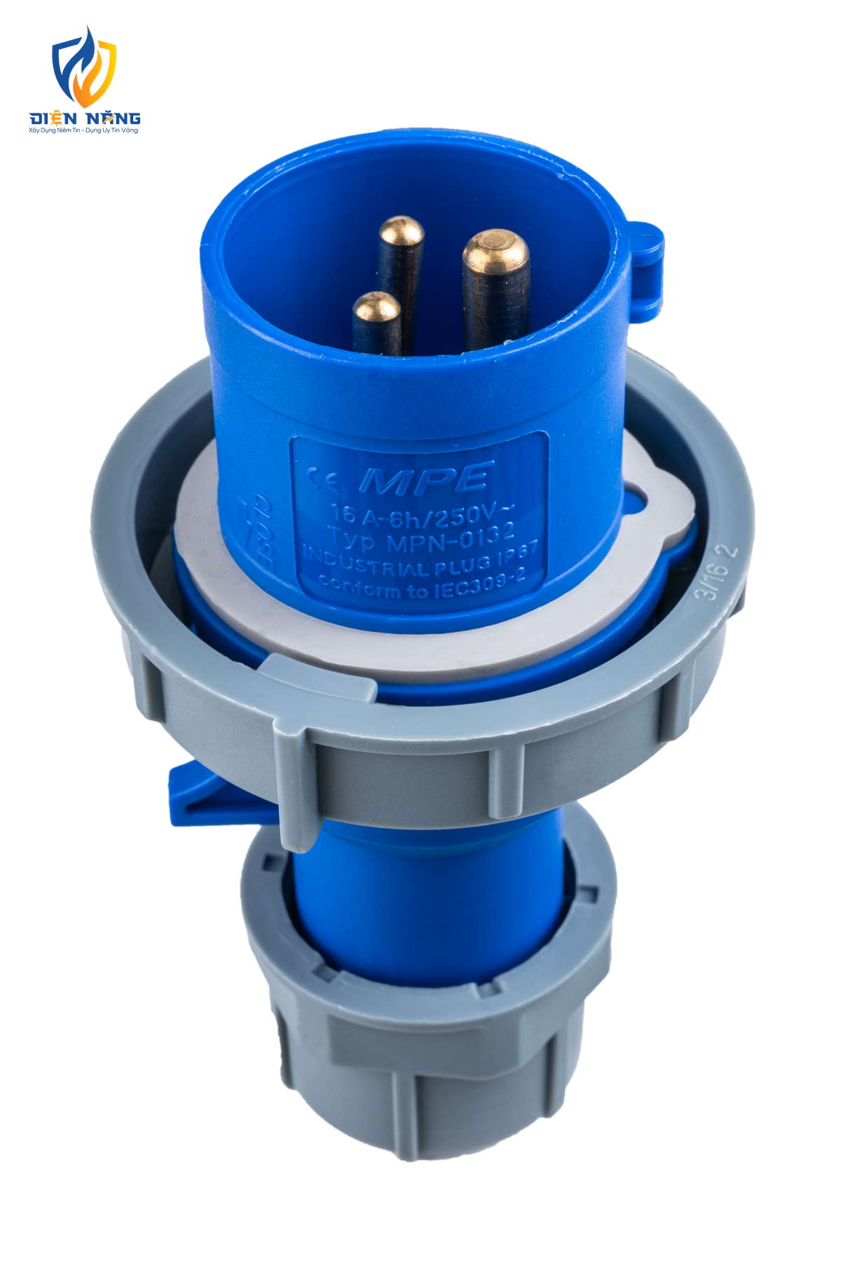 Phích cắm loại di động có kẹp giữ dây 3 cực, 16A, IP67 mã MPN-0132
