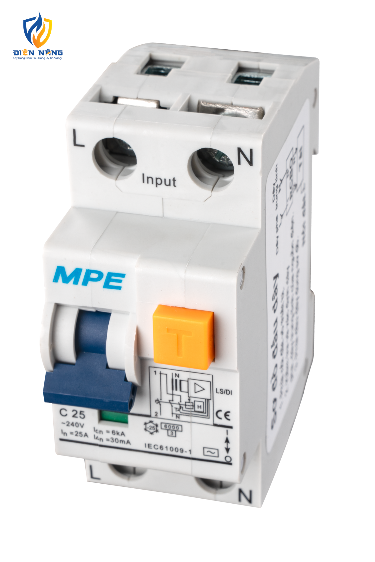 Cầu dao bảo vệ dòng rò, quá tải và ngắn mạch RCBO 2 cực, 25A, 30mA, 6kA mã RCBO-30/225 - anh 2