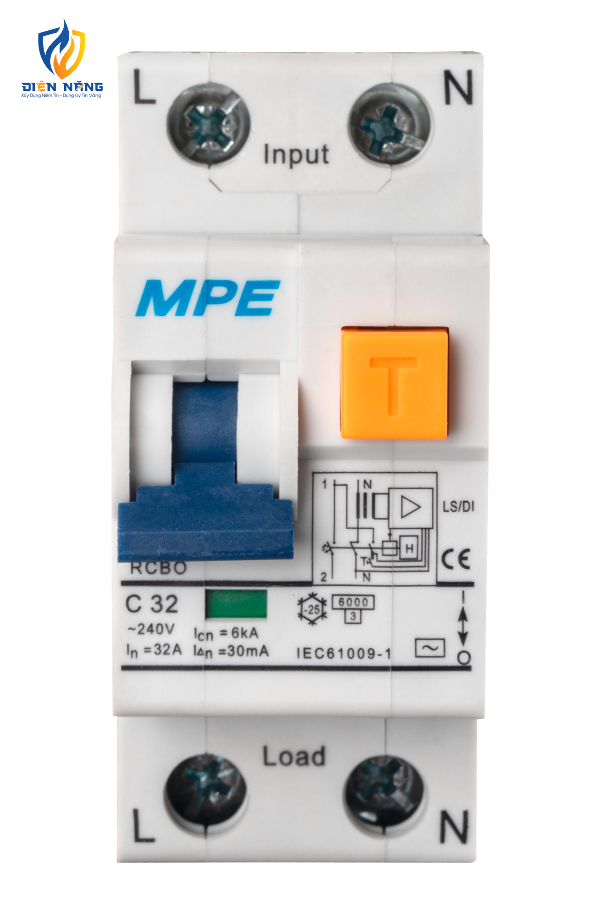 Cầu dao bảo vệ dòng rò, quá tải và ngắn mạch RCBO 2 cực, 32A, 30mA, 6kA mã RCBO-30/232