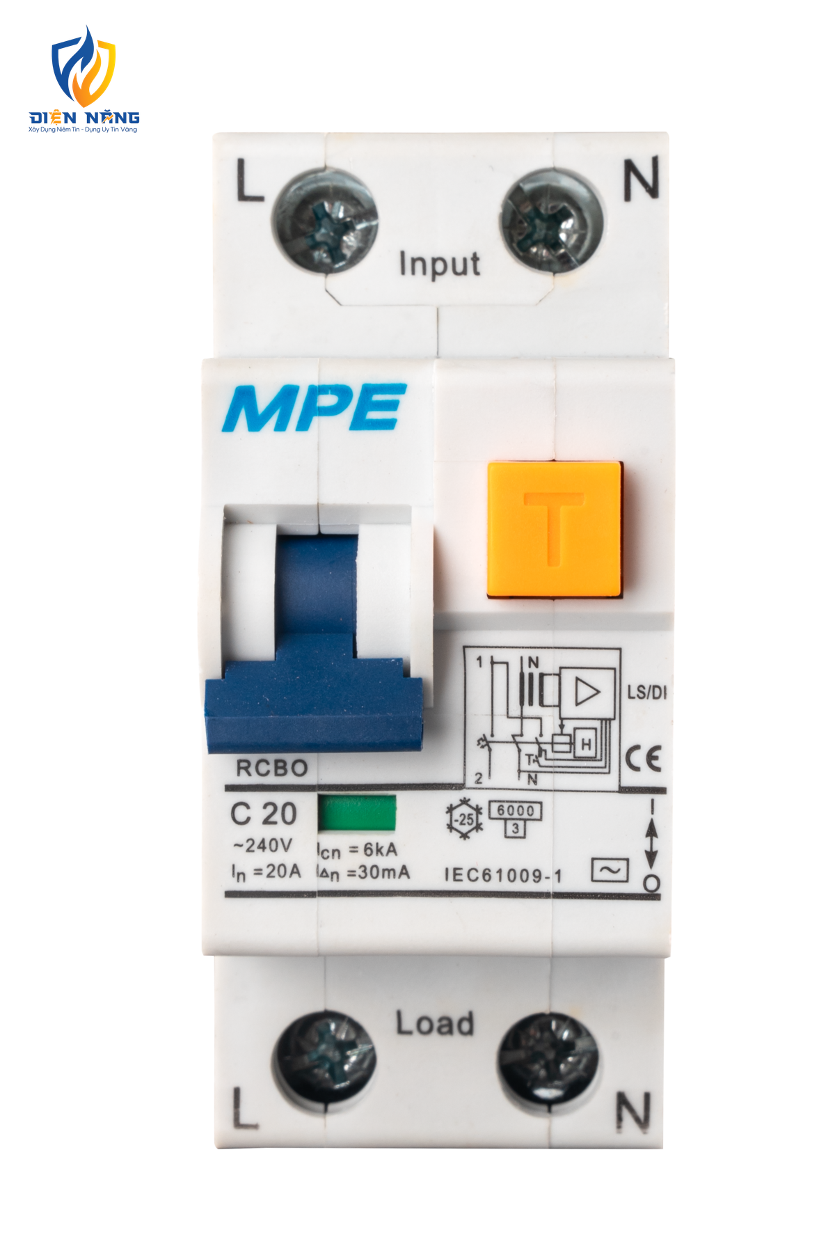 Cầu dao bảo vệ dòng rò, quá tải và ngắn mạch RCBO 2 cực, 20A, 30mA, 6kA mã RCBO-30/220
