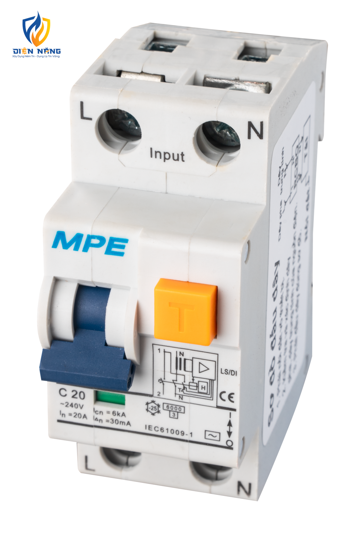 Cầu dao bảo vệ dòng rò, quá tải và ngắn mạch RCBO 2 cực, 20A, 30mA, 6kA mã RCBO-30/220 - anh 2