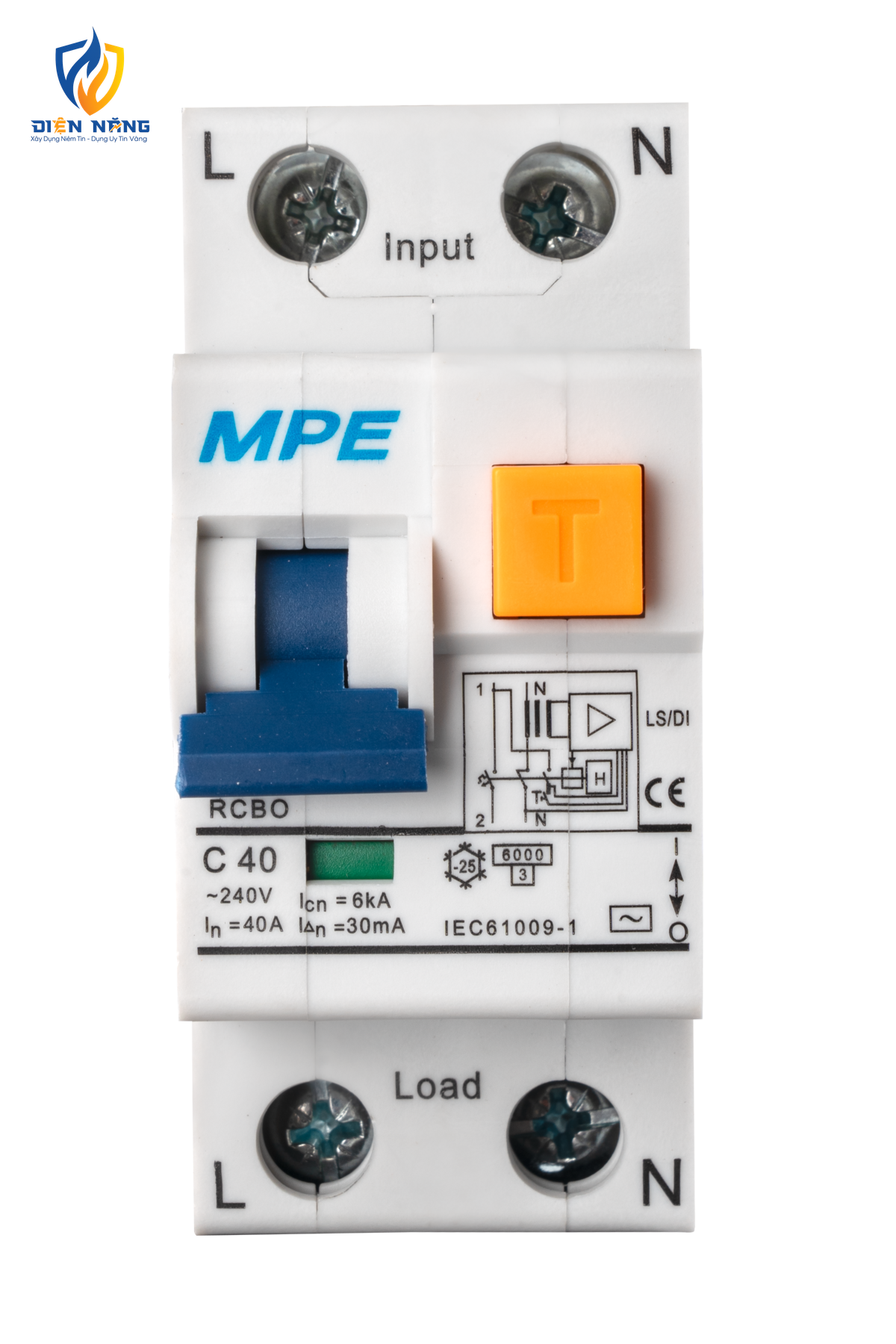 Cầu dao bảo vệ dòng rò, quá tải RCBO 2 cực, 40A, 30mA, 6kA mã RCBO-30/240