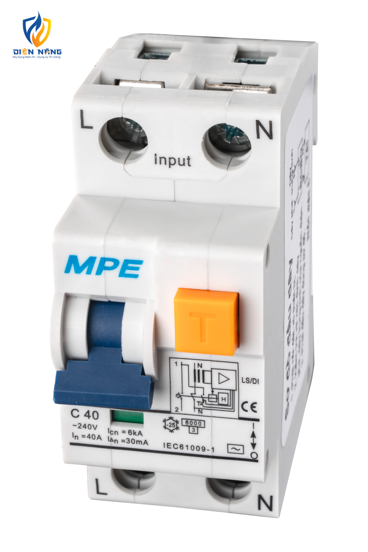 Cầu dao bảo vệ dòng rò, quá tải RCBO 2 cực, 40A, 30mA, 6kA mã RCBO-30/240 - anh 2