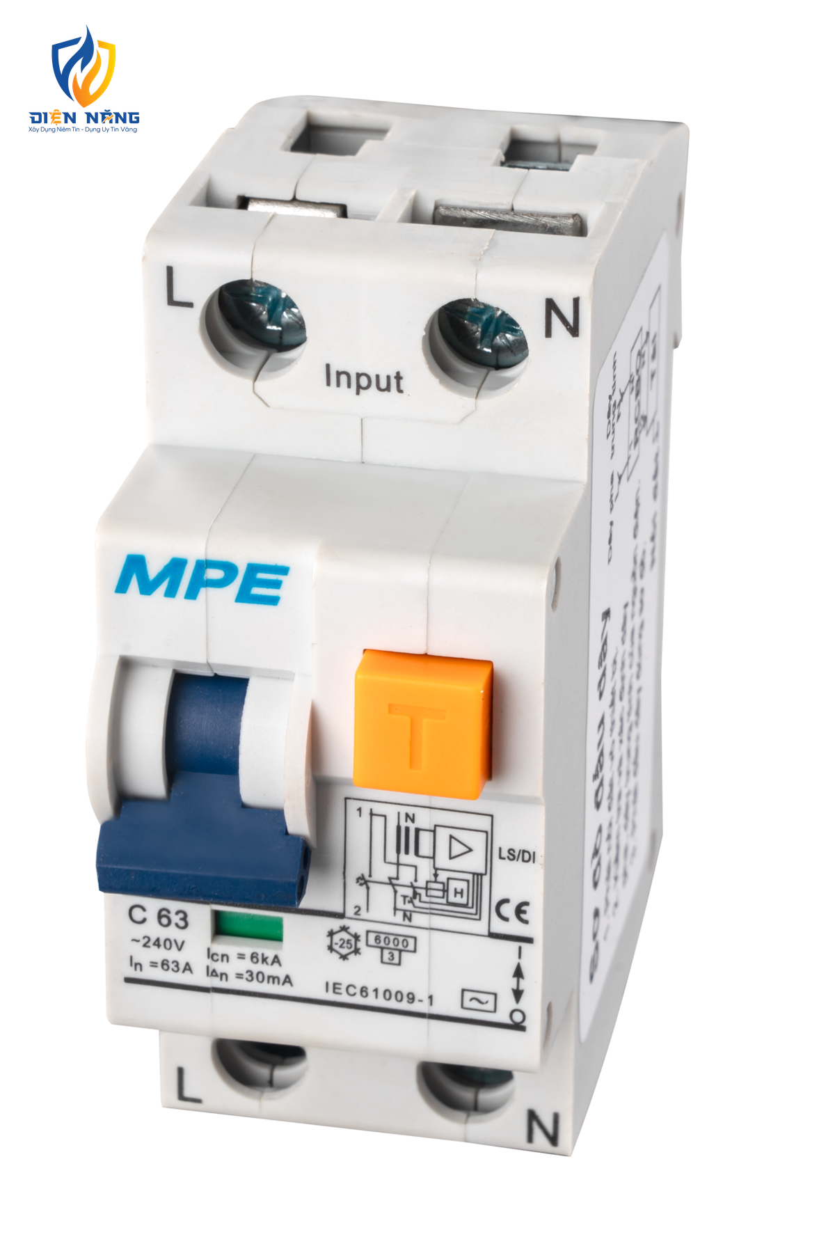 Cầu dao bảo vệ dòng rò, quá tải RCBO 2 cực, 63A, 30mA, 6kA mã RCBO-30/263 - anh 2