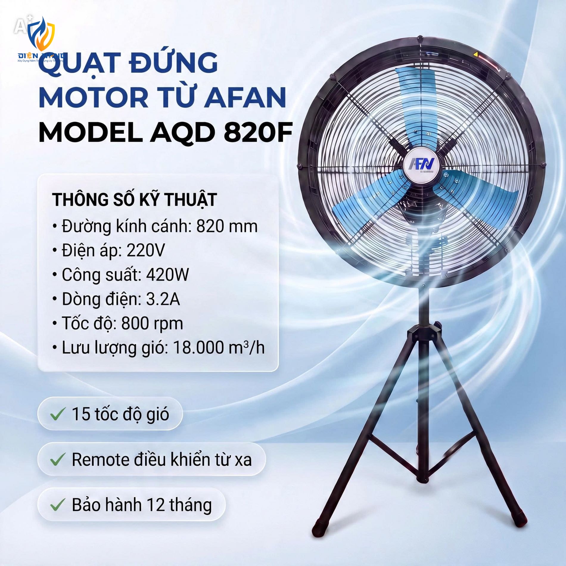 Quạt đứng công nghiệp Afan AQD-820F (420W) - anh 8