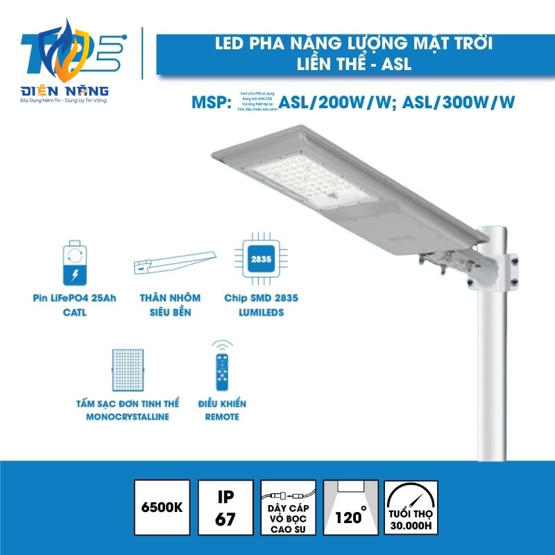Đèn Đường Led Năng Lượng Mặt Trời Liền Thể