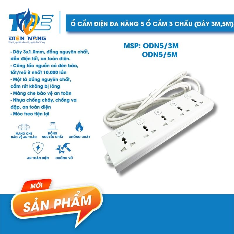 Ổ Cắm Điện TPE – 5 Lỗ 3 Chấu