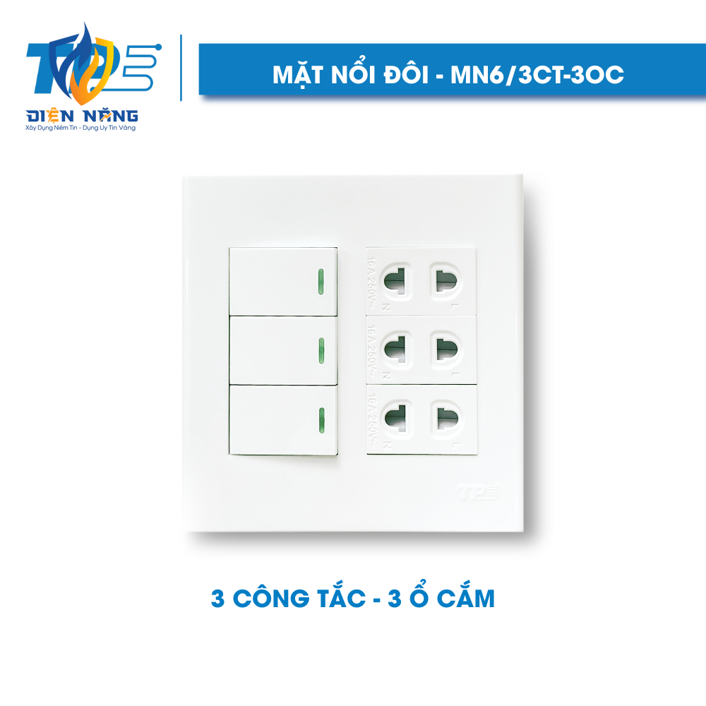 TPE Mặt nổi đôi, 3 ổ cắm – 3 công tắc