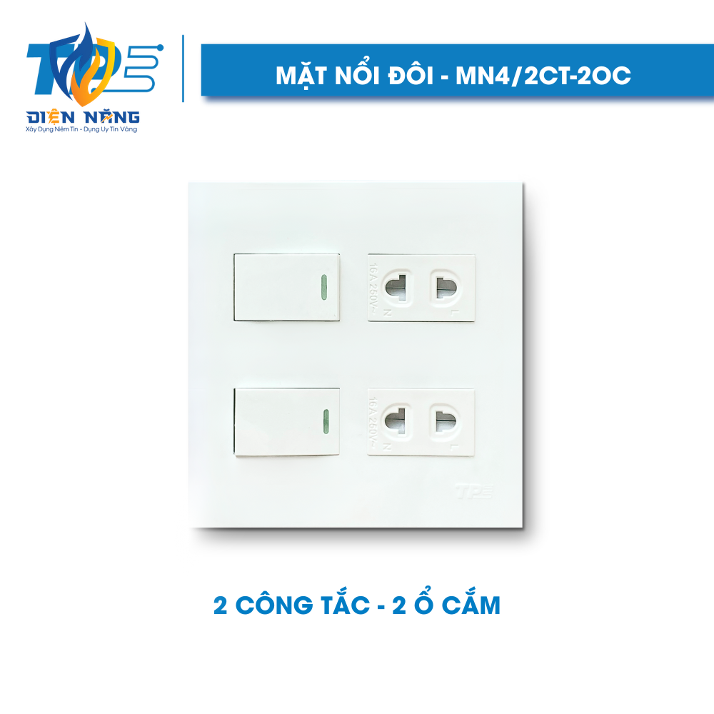 TPE Mặt nổi đôi, 2 ổ cắm, 2 công tắc