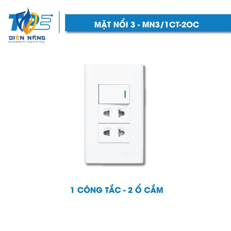 Mặt nổi 3, 1 công tắc – 2 ổ cắm
