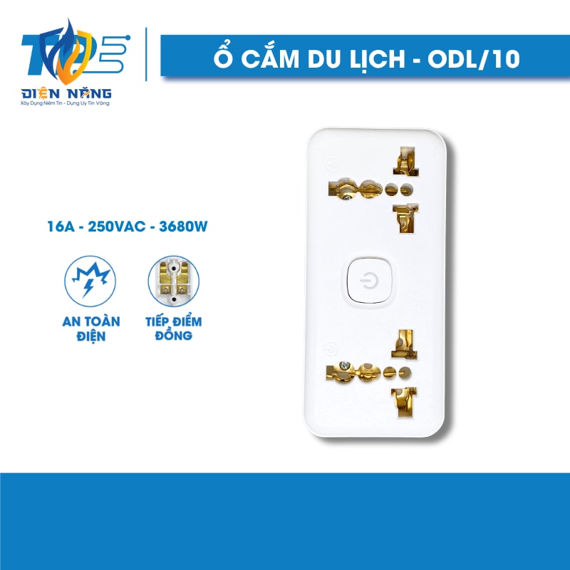 Ổ Cắm Du Lịch TPE ODL/10 – 2 Ổ Cắm 3 Chấu, 2 Ổ Cắm Dẹp, 1 Công Tắc ON/OFF