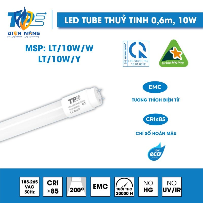 Bóng Led Tube Thuỷ Tinh 0.6M 10W