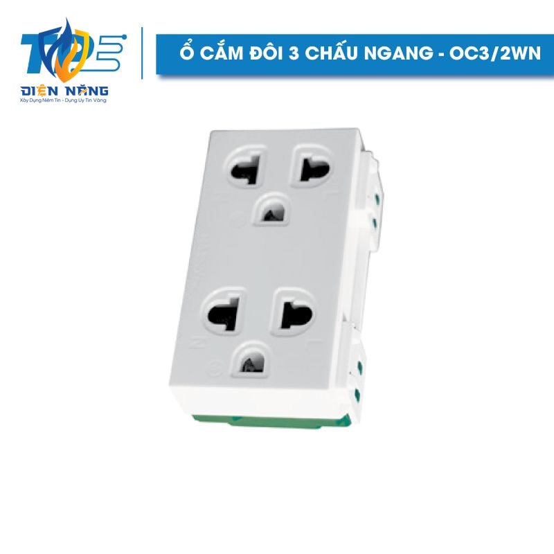 Ổ cắm đôi 3 chấu ngang