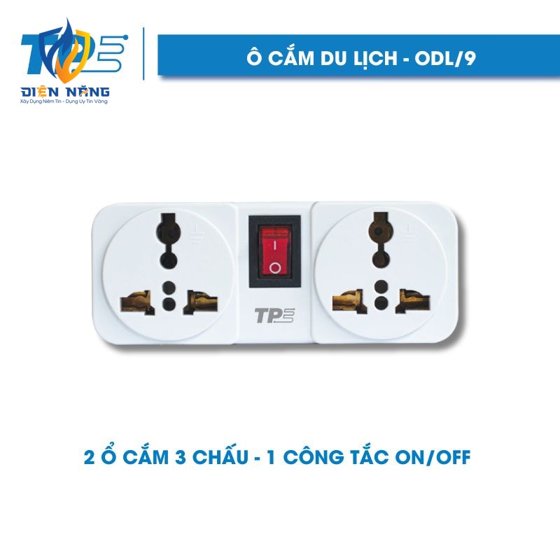 Ổ Cắm Du Lịch TPE, 2 Ổ Cắm 3 Chấu – 1 Công Tắc ON/OFF