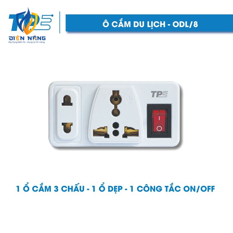 Ổ Cắm Du Lịch TPE, 1 Ổ Cắm 3 Chấu – 1 Ổ Dẹp – 1 Công Tắc ON/OFF