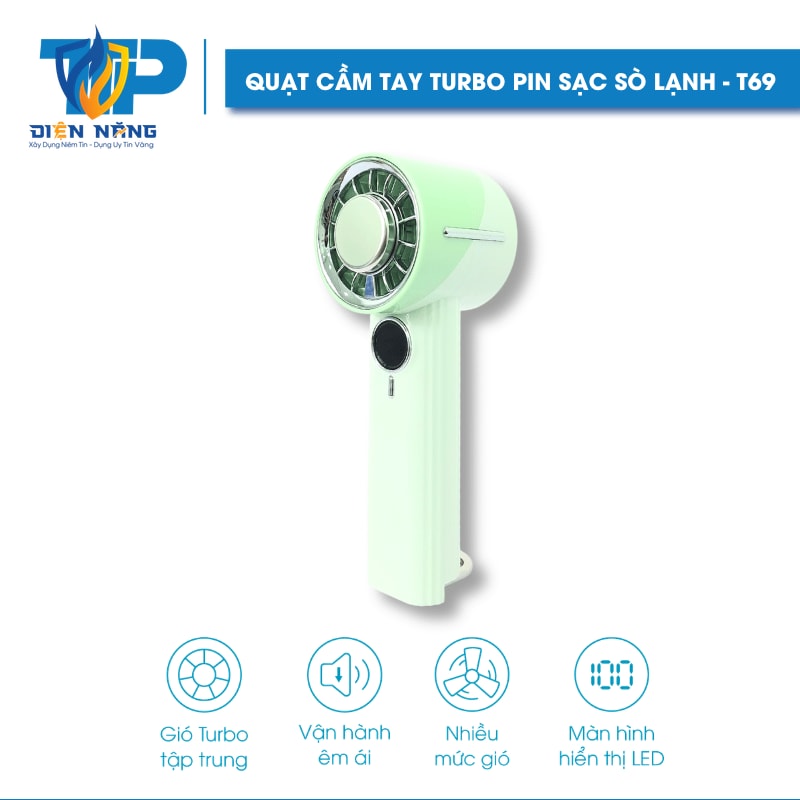 Quạt Cầm Tay Turbo Pin Sạc Sò Lạnh T69