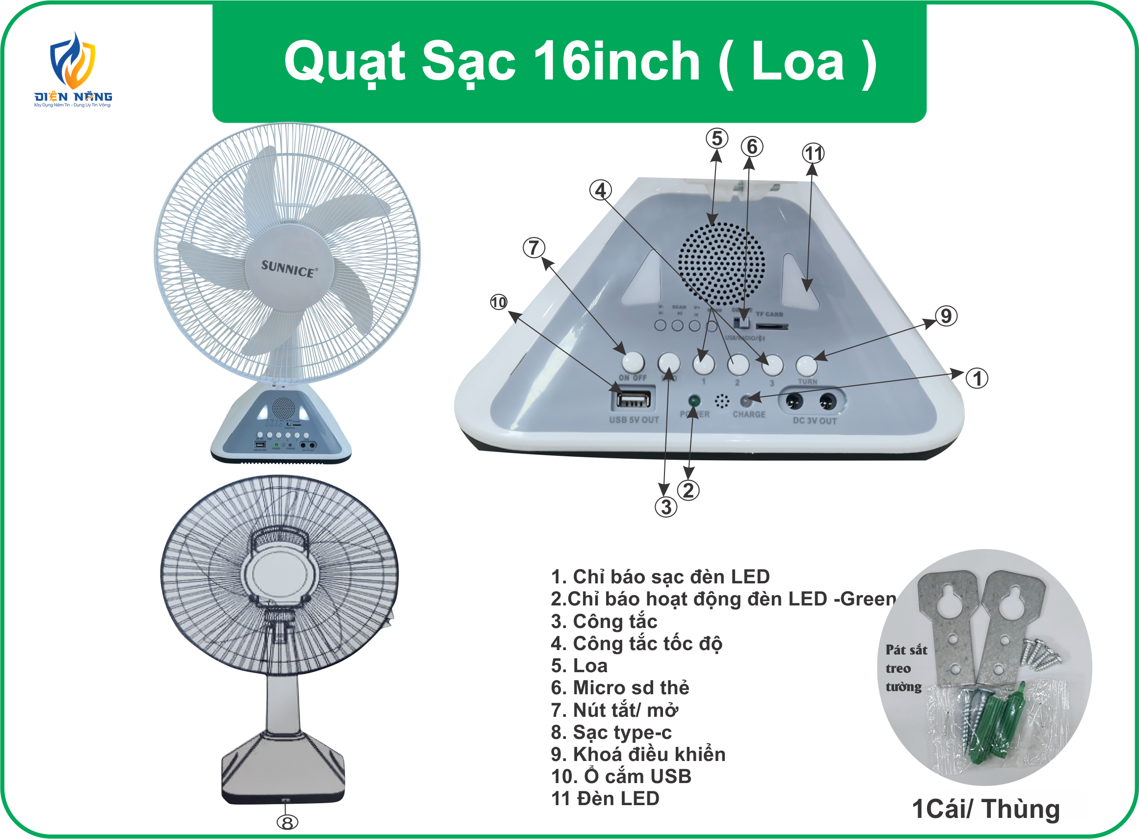 Quạt sạc 16inch ( Loa ) - anh 2