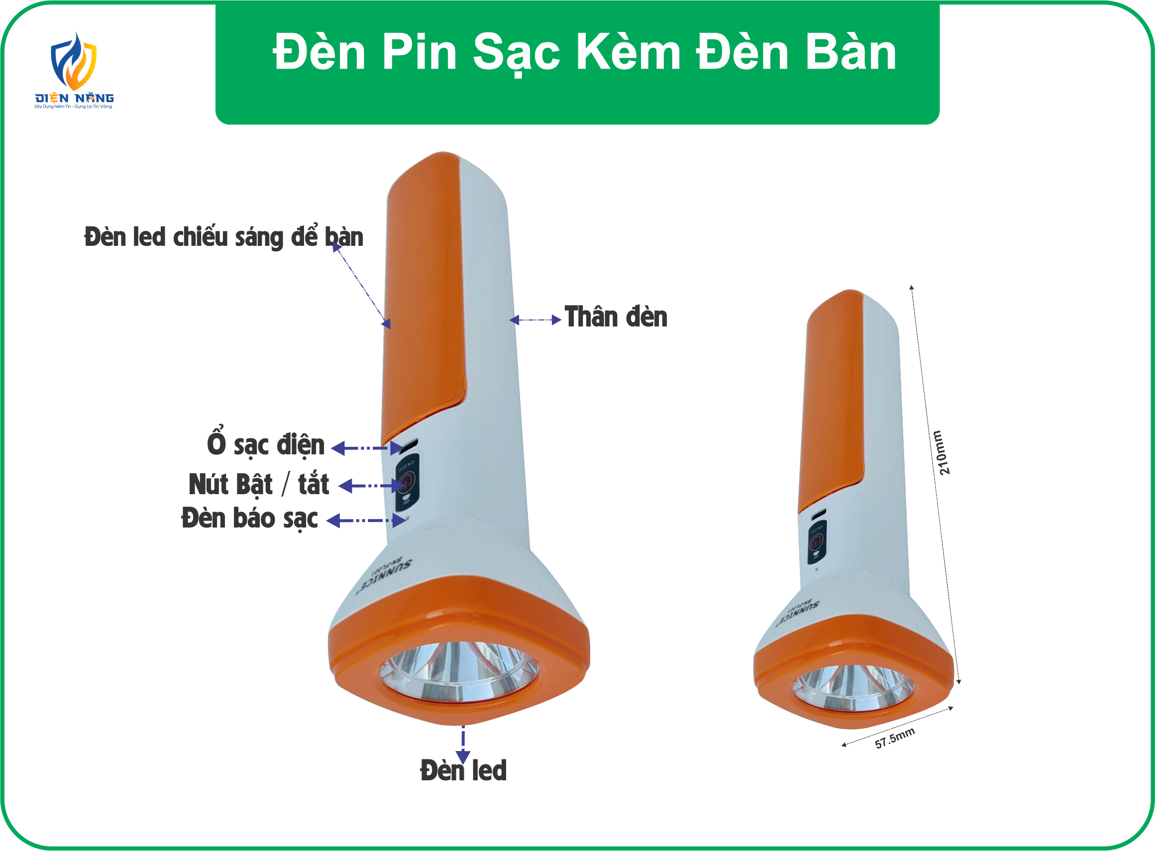 Đèn Pin Sạc kèm Đèn Bàn - anh 2