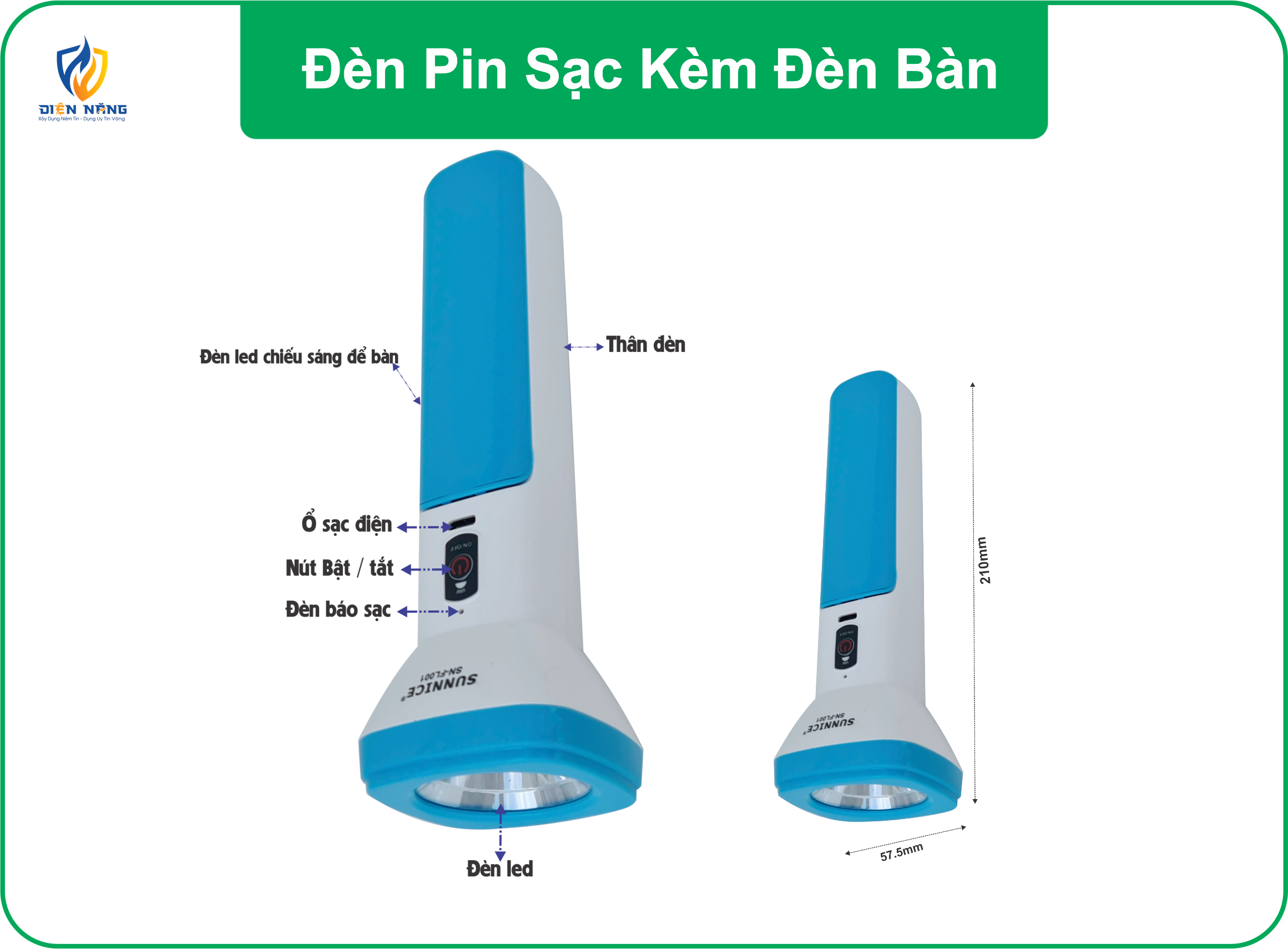 Đèn Pin Sạc Kèm Đèn Bàn - anh 2