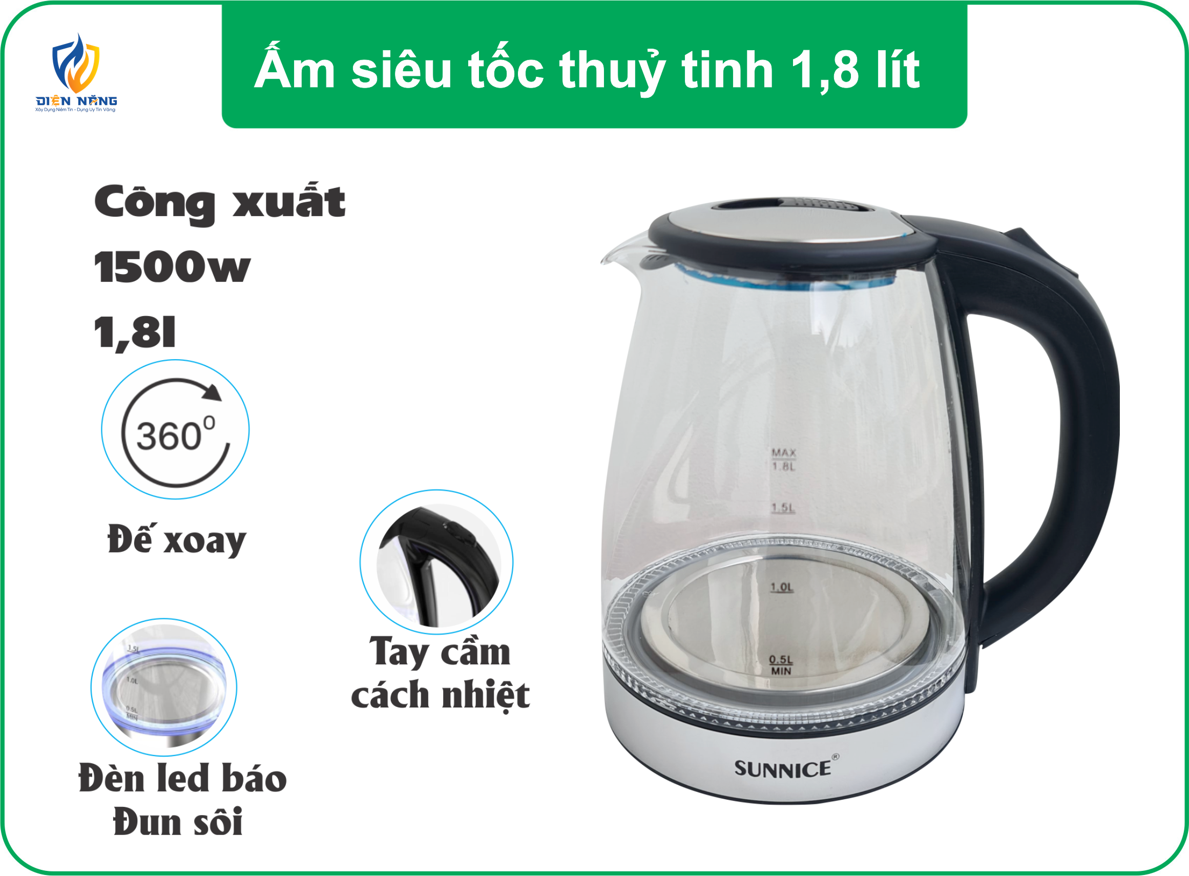 Ca siêu tốc thuỷ tinh 1,8L