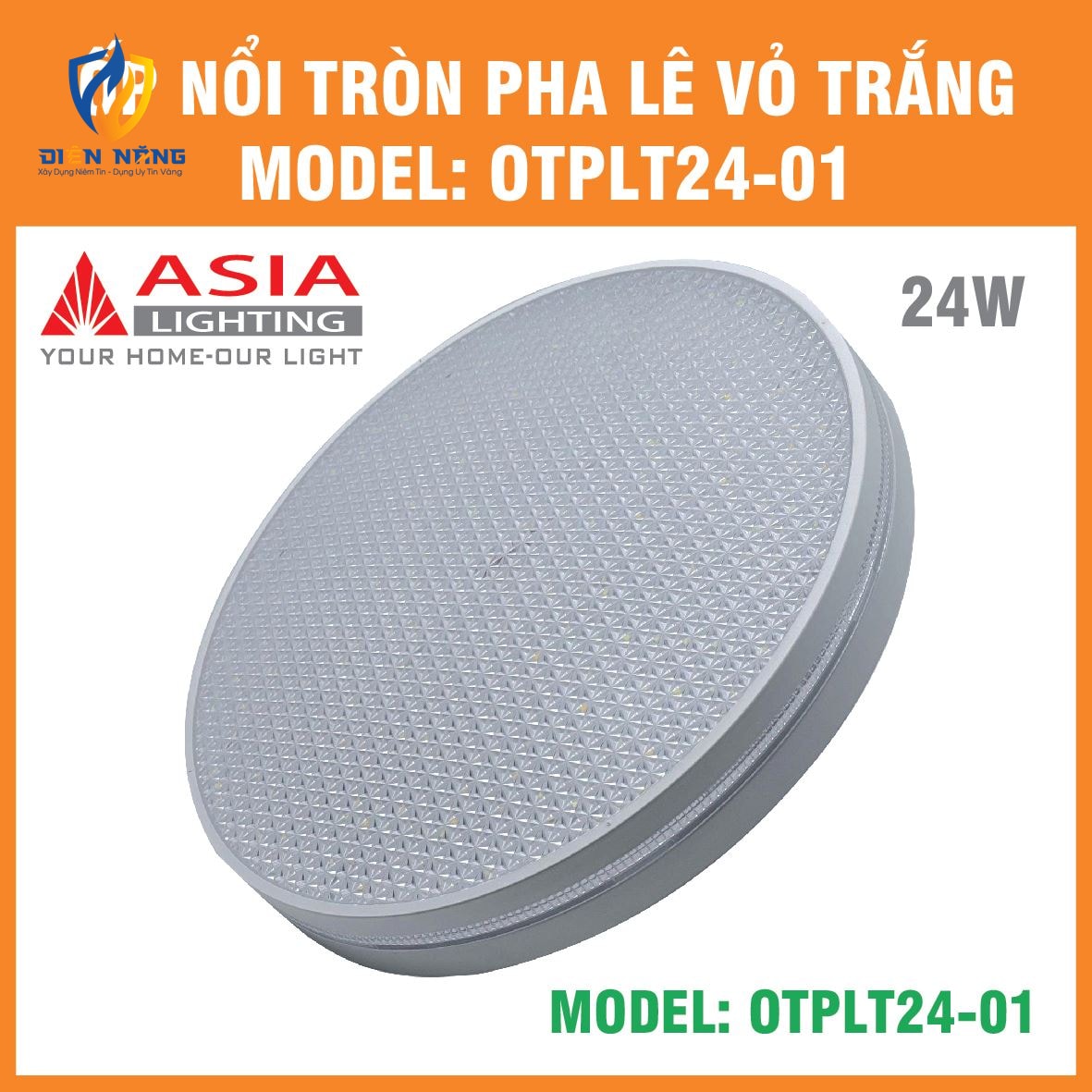 Ốp nổi tròn pha lê vỏ trắng 24W