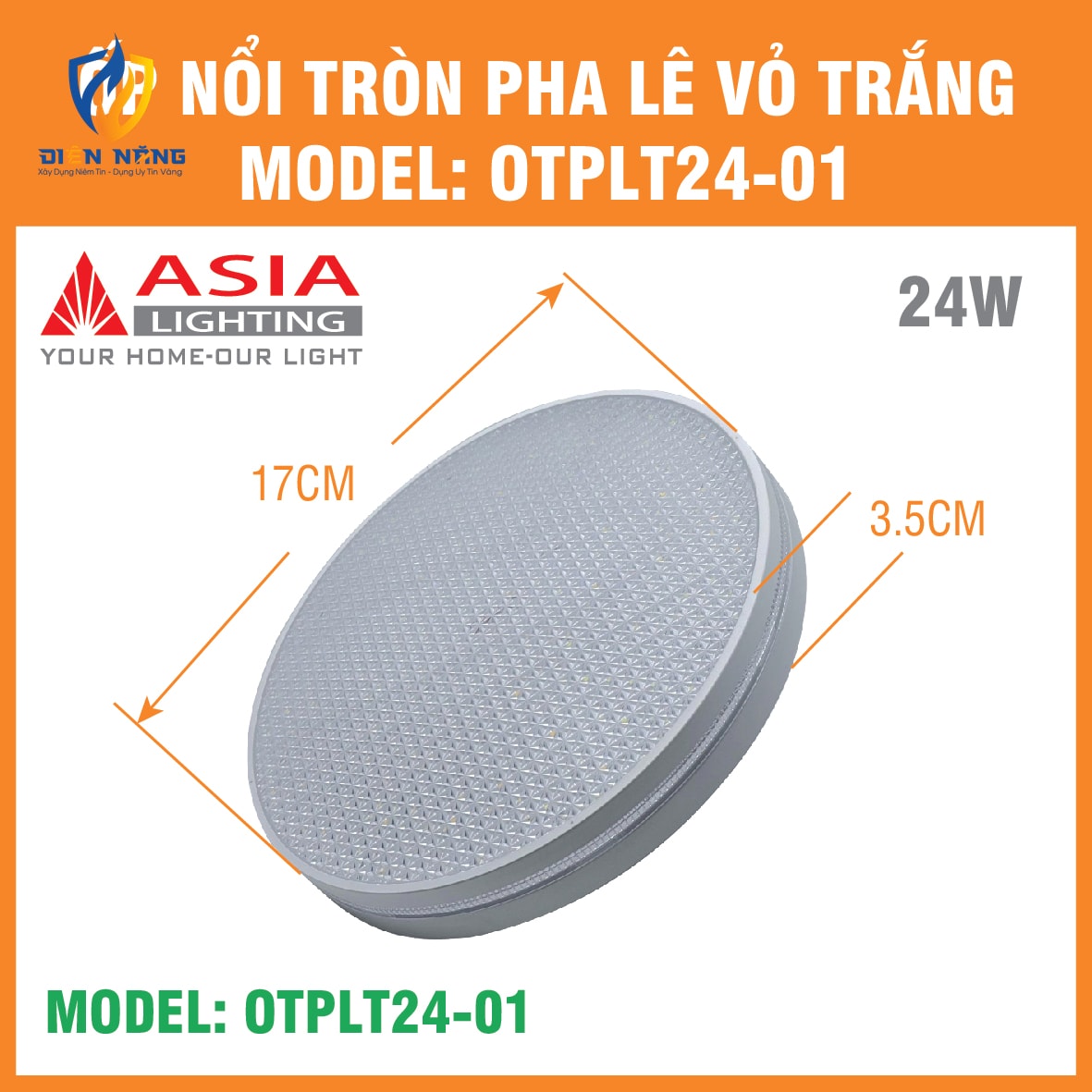 Ốp nổi tròn pha lê vỏ trắng 24W - anh 3
