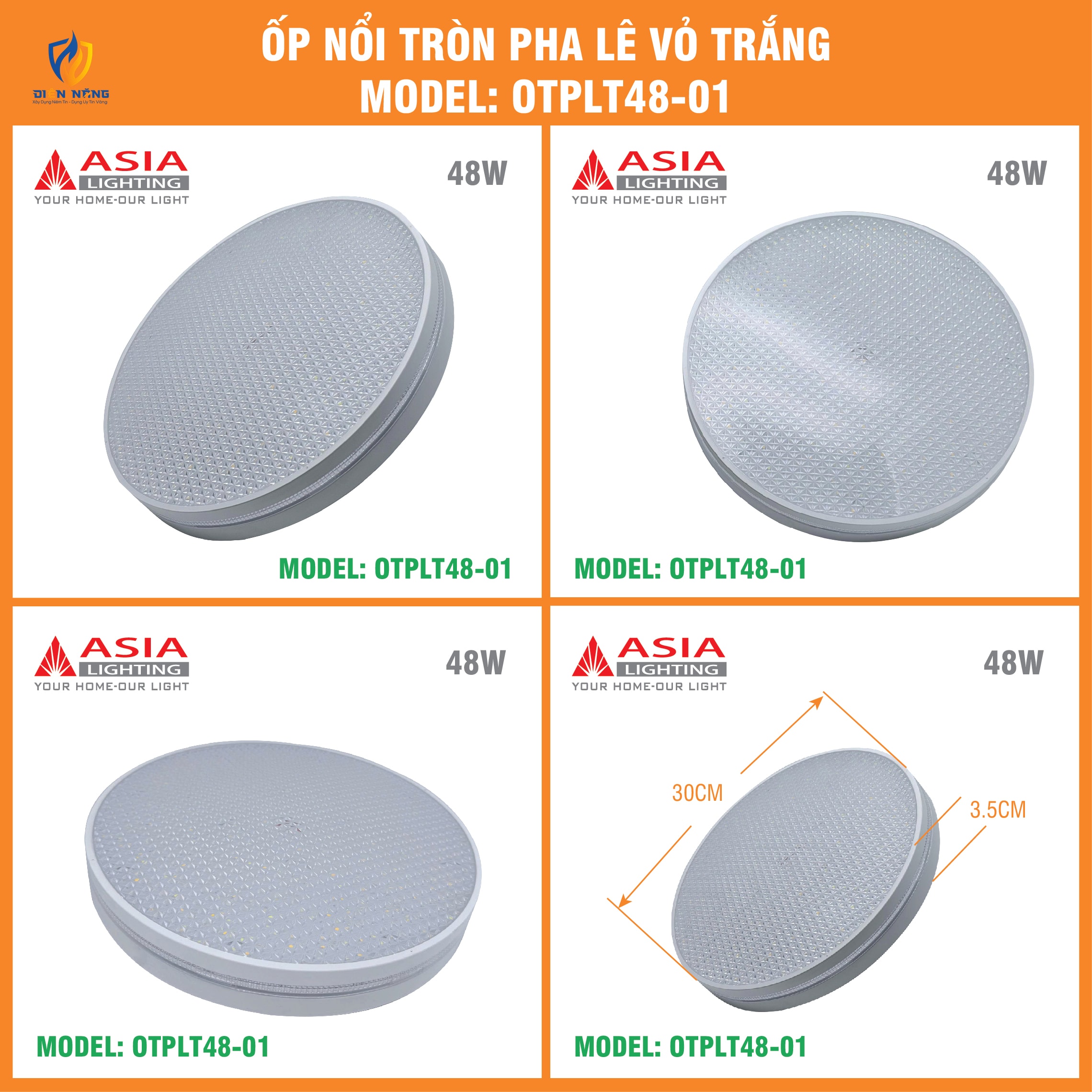 Ốp nổi tròn pha lê vỏ trắng 48W - anh 2