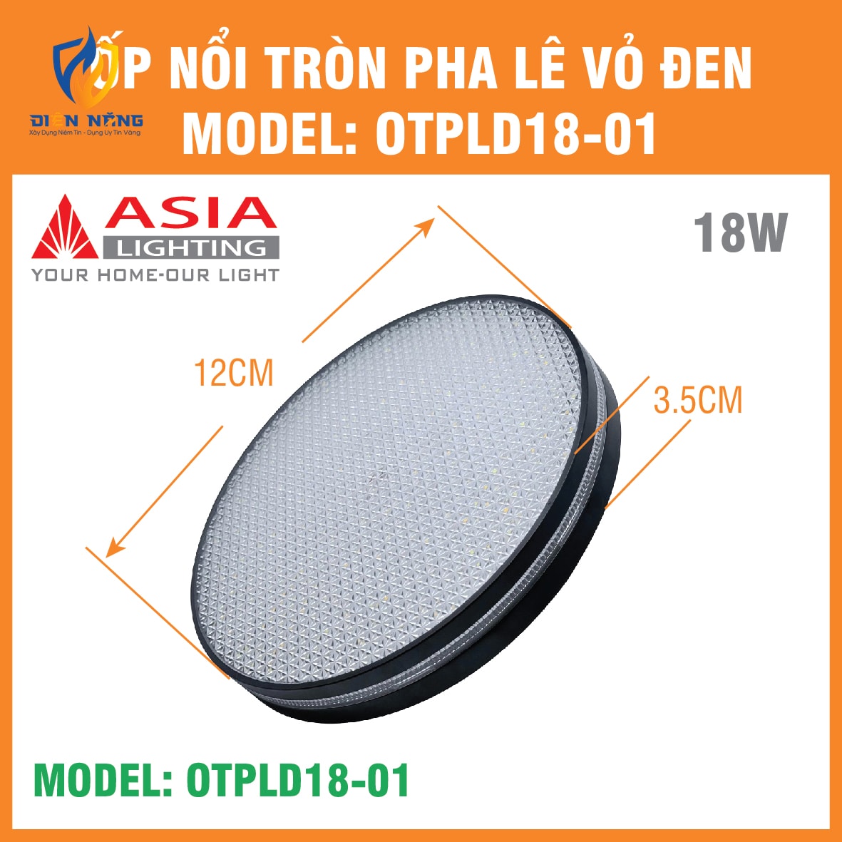 Ốp nổi tròn pha lê vỏ đen 18W - anh 3