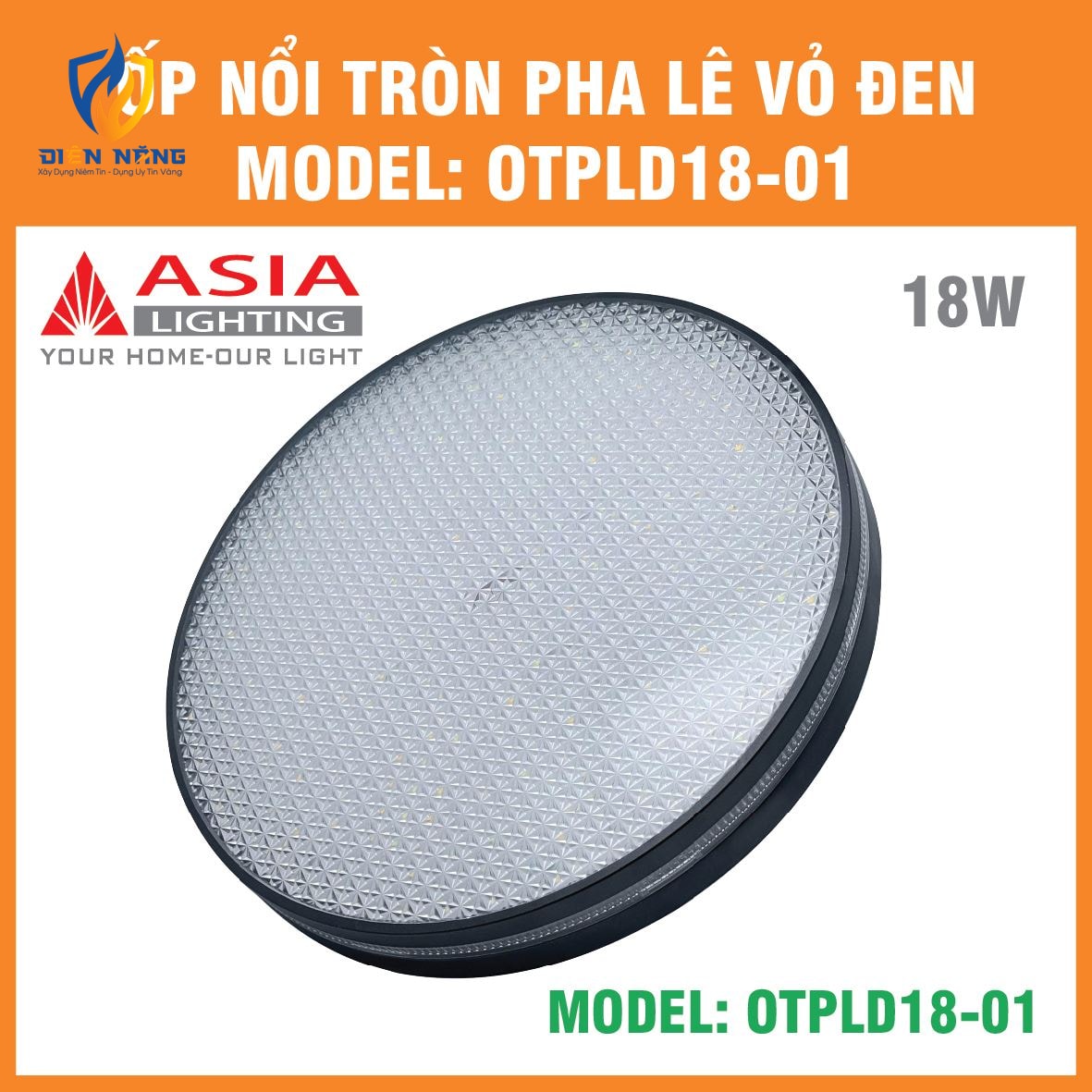 Ốp nổi tròn pha lê vỏ đen 18W