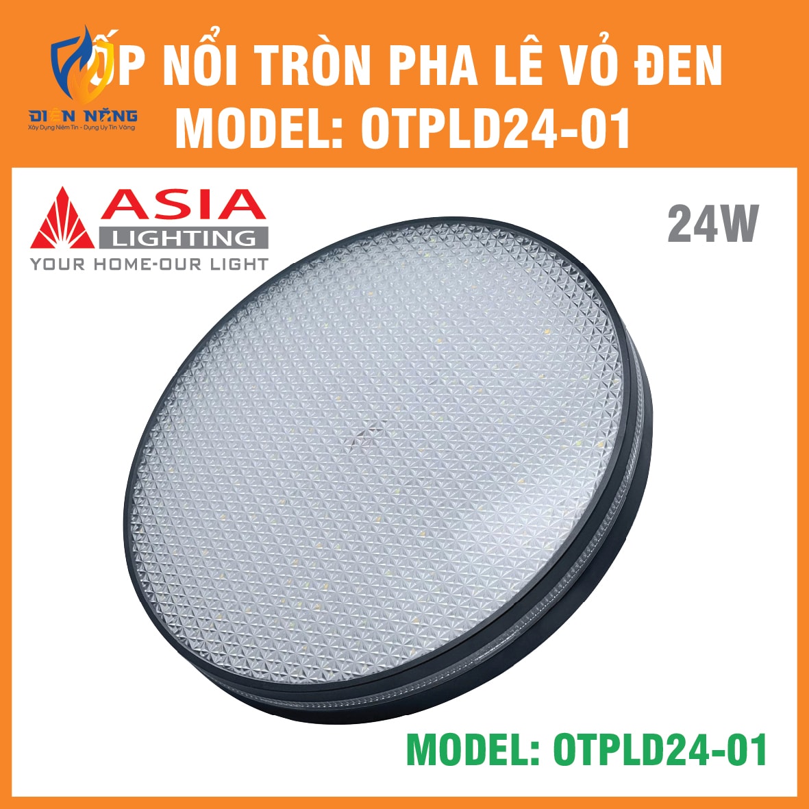 Ốp nổi tròn pha lê vỏ đen 24W - anh 6
